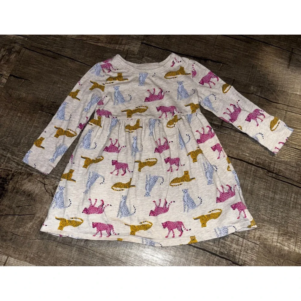 Old Navy Toddler Girls 2T Cheetah Print Long Sleeve Empire‎ Waist Jersey Dress